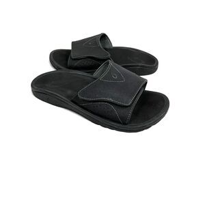 OluKai Nalu Slide Sandals Men's Size 10 Black Water Resistant Hoop-n-Loop Beach